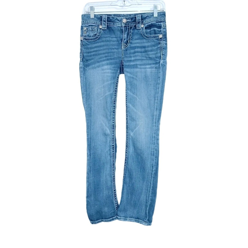 Miss Me Mid-Rise Slim Boot Jeans 26 Blue Women Denim Studded Embroidered Bling